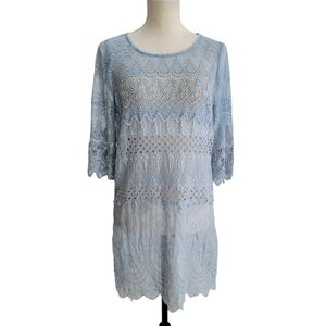 4‎ Love & Liberty Isla Powder Blue Crochet Lace Tunic Cover-Up Blouse
